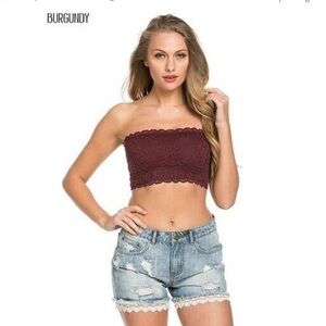 NWT Wishlist Women's Floral Lace Bandeau in Burgundy